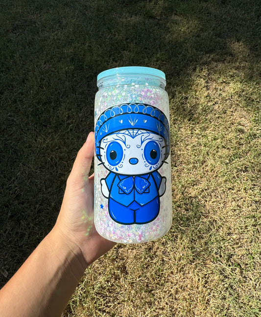 Pre made blue snow globe tumbler