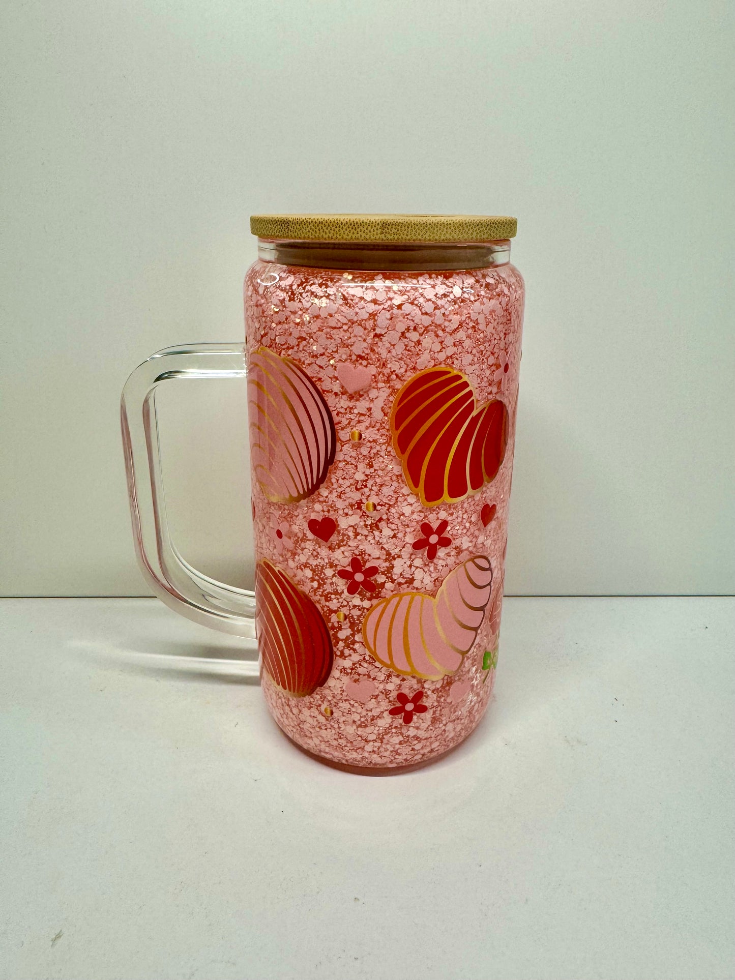 Pre made Pink concha 16oz snow globe