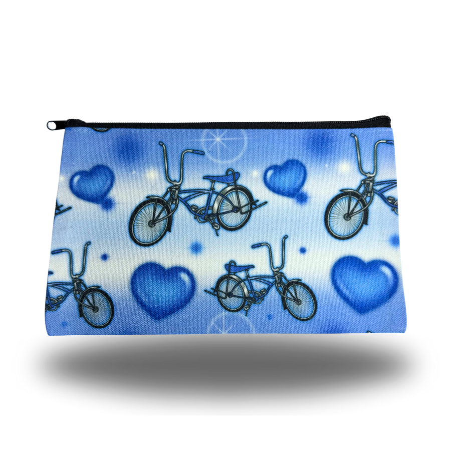 Blue lowrider bike makeup bag