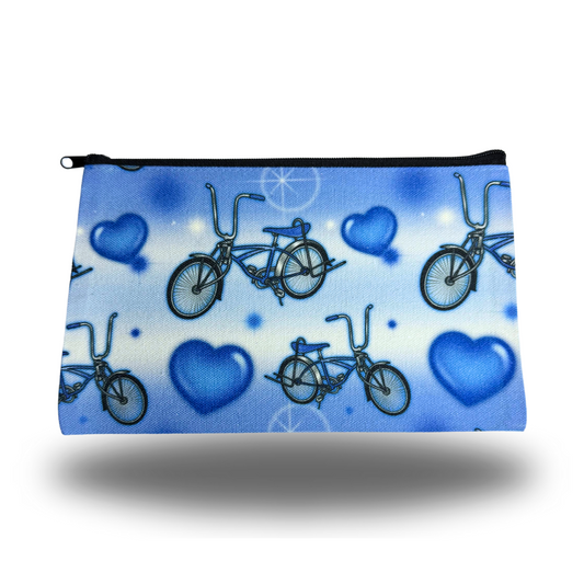 Blue lowrider bike makeup bag