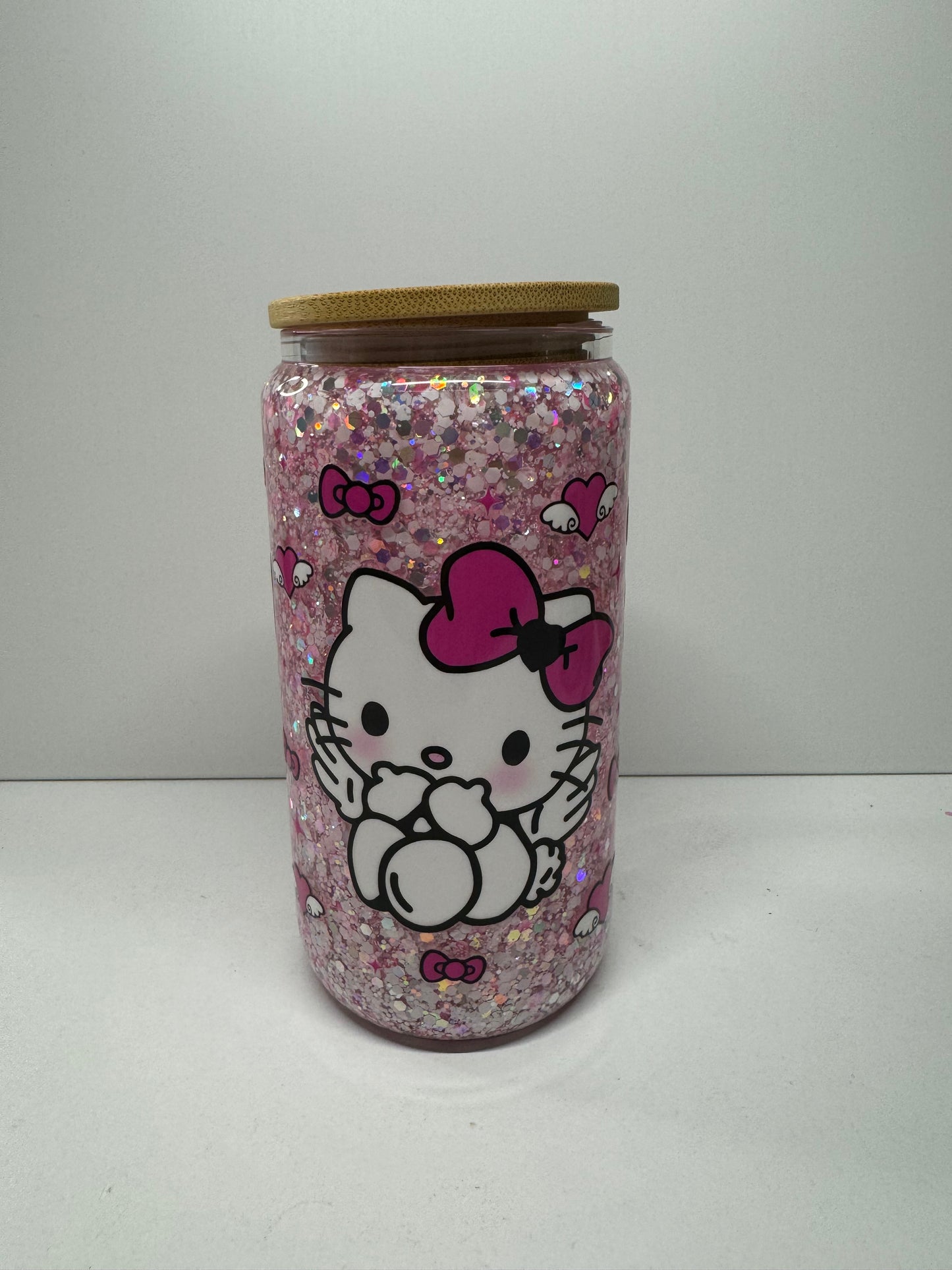 Pre made pink girl with bears snow globe