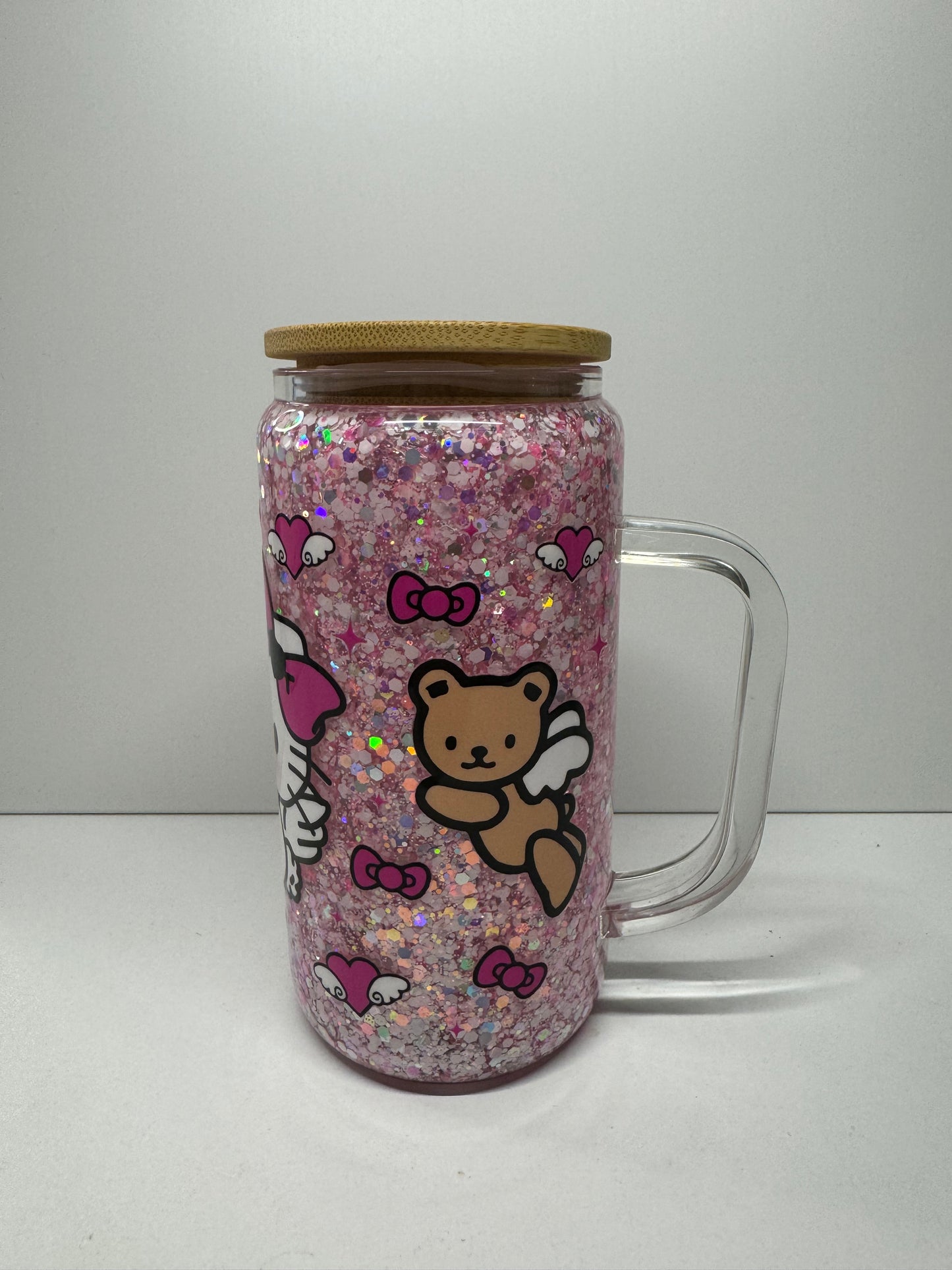 Pre made pink girl with bears snow globe