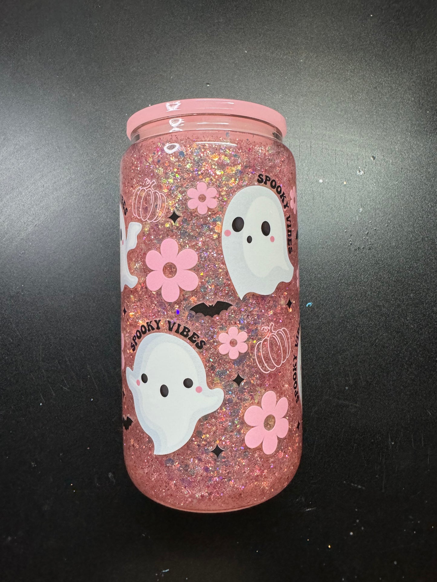 Pink snow globe tumbler pre made