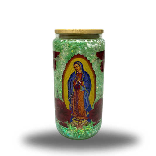 Green virgin Mary snow globe